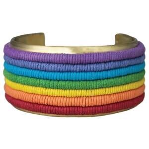 NEW ZAD women's rainbow cord stripe cuff bracelet in gold